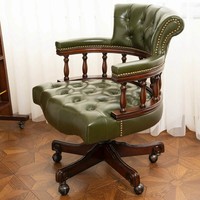 Fauteuil de direction de style américain en bois massif, pour bureau, bureau à domicile, en cuir de vachette, design classique
