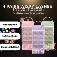 Kit de cils synthétiques 3D naturels et volumineux, 4 paires, faits à la main, à presser, pour maquillage des yeux, avec colle, marque privée
