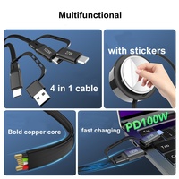 Câble de charge rapide rétractable 100W pour ordinateur de bureau avec chargeur magnétique sans fil pour montre connectée, cinq en un, câble de données pour téléphone et tablette