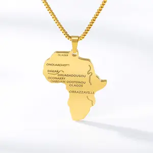 非洲地图黄金吊坠项链女士时尚吊坠嘻哈项链珠宝