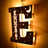 Lámpara de Noche LED de Madera con Grabado Personalizado de Luna, Estrella, Letra o Nombre para Decoración del Hogar, para Dormitorio, Sala de Estar, Escritorio, Mesa o Pared