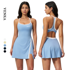 Vestido de Tenis <span class=keywords><strong>Venka</strong></span> JS491 Transpirable de Secado Rápido, Cuello Redondo, Tirantes en Contraste, Tirantes en T, Vestido de Yoga con Relleno Extraíble en el Pecho - Product Image 1