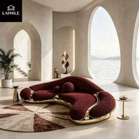 Canapé modulaire incurvé moderne, tissu personnalisable, revêtement en bouclette, forme en arc, pour salon de villa de luxe