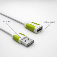 Câble USB Métallique 2A de Haute Qualité, Vente Chaude, Plat, Bicolore, USB-A Mâle vers Femelle, Câble d'Extension pour Téléphone Portable et Ordinateur