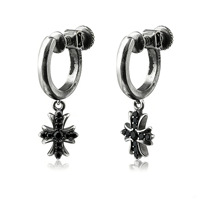 Boucles d'oreilles pendantes vintage en forme de croix, unisexe, en acier inoxydable, zircon noir, bijoux d'oreille hip-hop, vente en gros