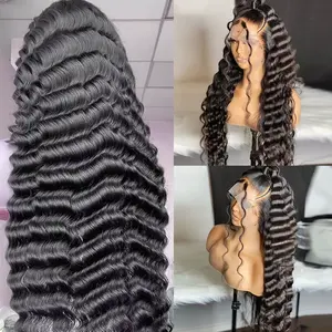 Perruque Lace Front Wig crépus bouclés brésiliens, 30 pouces, Deep Water, 100% cheveux humains vierges, perruque Lace Frontal transparente HD pour femmes noires