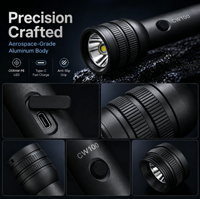 Lampe torche LED tactique 800Lm 8000K IP65 étanche rechargeable par USB avec mise au point réglable, lampe noire pour le camping et la sécurité
