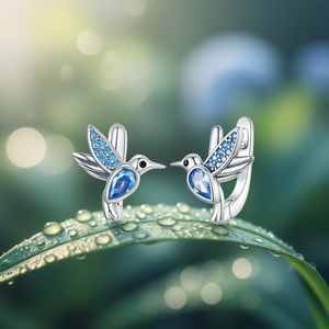 Elegantes pendientes con forma de pájaro en plata 925 con pedrería de cristal azul para uso diario de las mujeres, diseño de animales lindos - Product Image 2