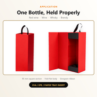 Boîte cadeau en papier pliable avec logo personnalisé et poignée en ruban pour emballage de bouteille unique, fabricant en gros