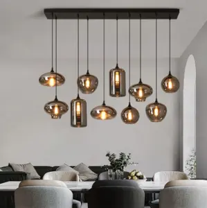 Modern gri cam Led kolye ışıkları oturma odası için dekorasyon mutfak restoran asılı lamba ev Deco avizeler armatür