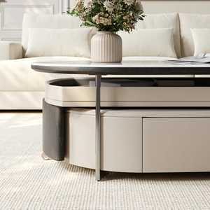 Table basse ovale moderne de 47 pouces en pierre frittée rétractable, offrant un grand espace de rangement pour les salons et les hôtels - Product Image 3