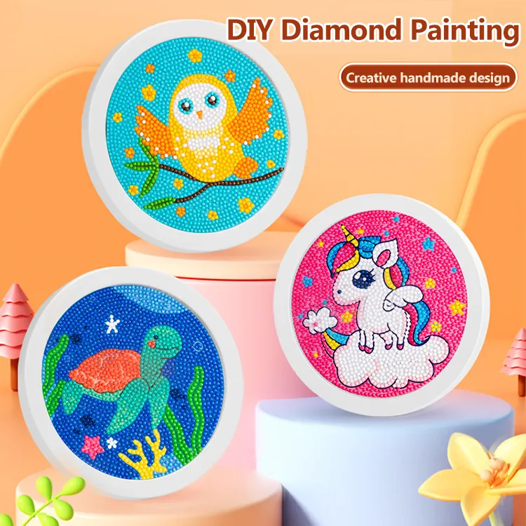 Kit de pintura de diamantes redondos de dibujos animados, taladro completo de cristal para niños, accesorios de pintura de diamantes 5d con Marco, decoración de pared, regalos DIY