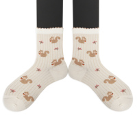 Chaussettes en coton élasthanne jacquard animalier à 200 aiguilles pour femme, avec bordure en dentelle, pour usage quotidien, vente en gros