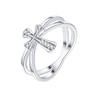 Bague unisexe tendance à double bande fendue avec pierres CZ pavées, design délicat, idéale pour les cadeaux d'anniversaire et de jubilé, en alliage plaqué argent