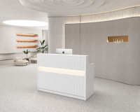 Bureau de réception commercial moderne en forme de L avec tiroir et serrure pour hôtel, salon de beauté, bureau - Matériel en bois