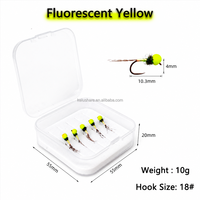UV-Offset Fluoreszierendes Gelb Fluoreszierendes Rosa Wolfram-Perlen-Nymphen-Jig mit 18 #   Fliegenfischerhaken mit Wolfram-Angelgewicht