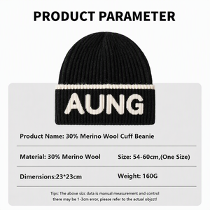 Bonnets en laine mérinos personnalisés de haute qualité avec broderie de lettres et logo, unisexes, pour l'hiver, en laine côtelée - Product Image 3