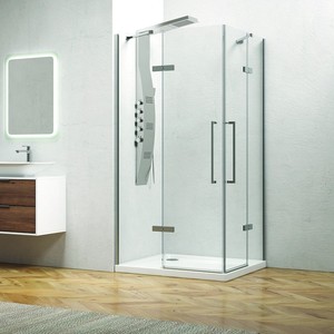 Box Doccia Angolare Kamalu KT1000 90x70 con Vetro Anticalcare da 6mm, Due Porte a Battente Scorrevoli, Telaio in Acciaio Inox - Product Image 2