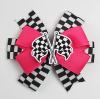Nouvelles barrettes à cheveux en résine de 3,7 pouces avec nœud en gros-grain et drapeau à carreaux de course F1, accessoires pour cheveux sur le thème du sport automobile pour filles, en boîte