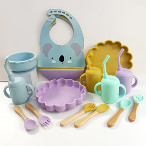 Utensílios de Refeição para Bebês Seguros para Micro-ondas, Conjunto de Louças de Material Resistente ao Calor, Copo de Água Dobrável com Tampa, Prato com Forte Sucção - Product Image 1