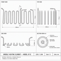 Élément chauffant OEM pour plaque de cuisson 1.2KW 220V SS201, chauffage tubulaire plat serpentin pour remplacement de machine à snack Teppanyaki 811E