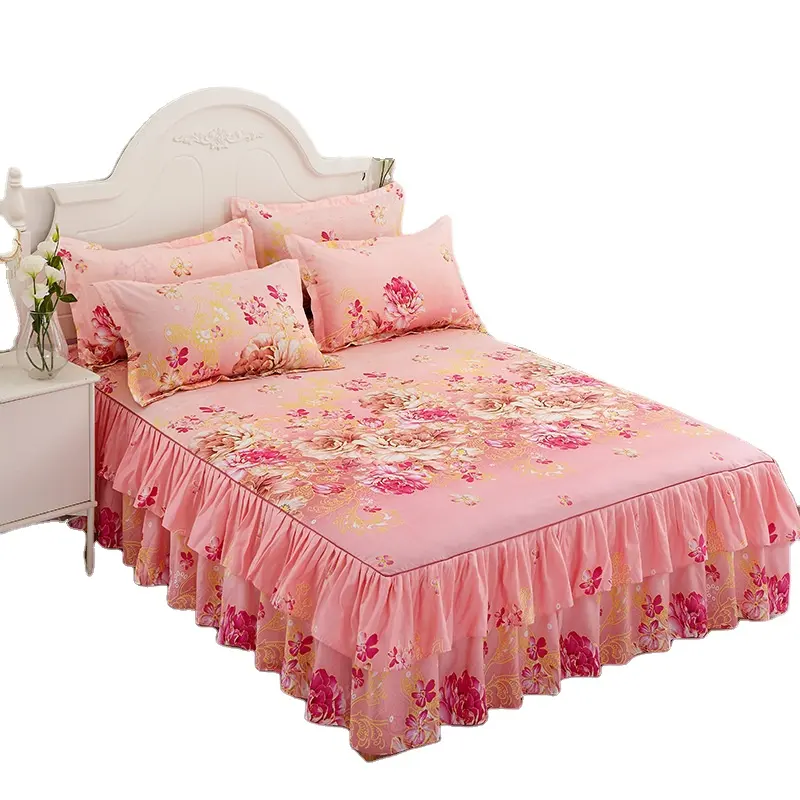 Comforter Bedding Set Bed Skirts 3 Sets 4 Sets Floral Printed Bed Sheet Bilateral Bed Skirt + 2 Pair Of Pillowcase Bedsheets