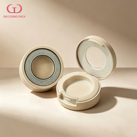Boîtier compact vide pour coussin d'air rond, vente en gros, couvercle transparent en ABS, miroir intégré, beige champagne brillant, à clapet, logo personnalisé, OEM