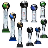 Vente chaude Excellent Crystal Business Souvenir Earth Award Cadeaux Gravure Personnalisée Crystal World Globe Award Trophy