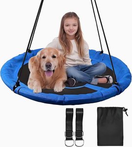 Round Tree <b>Swing</b> Outdoor Kids Seesaw Seat Textilene Fabric Alloy <b>Frame</b> Adjustable Height <b>for</b> Garden Playground - Product Image 4