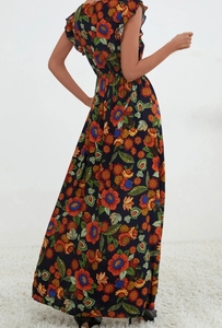 Abito stringente da donna con spacco con bordo a volant stampato - Product Image 2