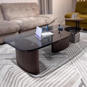 <span class=keywords><strong>Tavolino</strong></span> da Caffè Minimalista in <span class=keywords><strong>Vetro</strong></span> Temperato, Combinazione Moderna e Semplice per Soggiorno, <span class=keywords><strong>Tavolino</strong></span> in Legno Affumicato di Lusso - Product Image 2