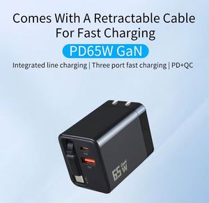 อะแดปเตอร์ชาร์จเร็วแบบพับเก็บได้ 65W PD USB-C หัวปลั๊ก EU/US พร้อมสายชาร์จแบบพับเก็บได้ 60 ซม. - Product Image 3