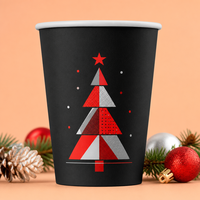 Gobelet à boisson chaude à paroi simple pour Noël, logo personnalisé imprimé, chapeau de Père Noël, papier kraft, jetable, 8 oz, cidre chaud à emporter, vente en gros