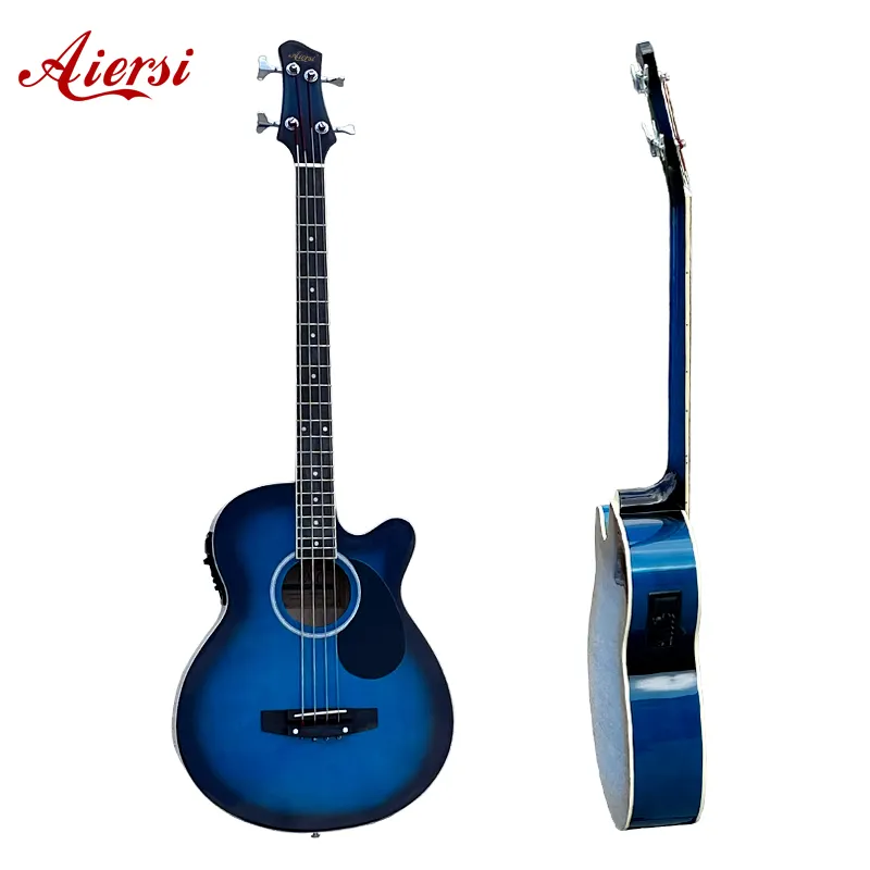 Großhandel günstigen Preis benutzer definierte Marke 4 Saiten E-Bass Akustik gitarre blaue Farbe Volksmusik instrumente zu verkaufen