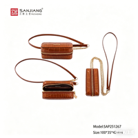 SANJIANG Mini sac bandoulière de luxe en cuir PU, étui à rouge à lèvres à double fermeture éclair avec chaîne et sangle en cuir pour femme