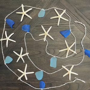 Guirnalda de Conchas Marinas Azules y Verdes Hechas a Mano de 78.7 Pulgadas, Decoración de Pared con Estrellas de Mar, Cinta para Árbol de Navidad, Regalo de Cumpleaños - Product Image 1