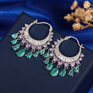Boucles d'oreilles pendantes à pampilles circulaires en strass étincelants pour femmes, bijoux de mode de luxe - Product Image 5