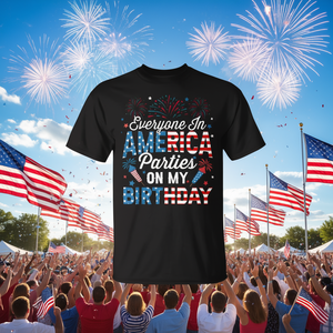 T-shirt unisexe pour adultes à col rond et manches courtes, imprimé en sérigraphie, « Tous les Américains dansent à mon anniversaire le 4 juillet » - Product Image 3