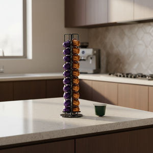 Suporte Expositor de Cápsulas de Café para Uso Diário, Preto, em Metal Aramado, Tipo Torre de Dois Níveis - Product Image 4