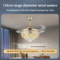 Ventilateur de plafond LED en cristal rond de luxe, silencieux, pales en ABS, télécommande, hauteur réglable pour salon, salle à manger, lustre