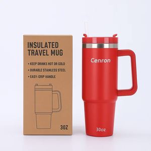 Insulated Travel Mug 30oz Stainless Steel With Handle and Straw Vacuum <b>Flask</b> for <b>Hot</b> or Cold <b>Drinks</b> - Product Image 1