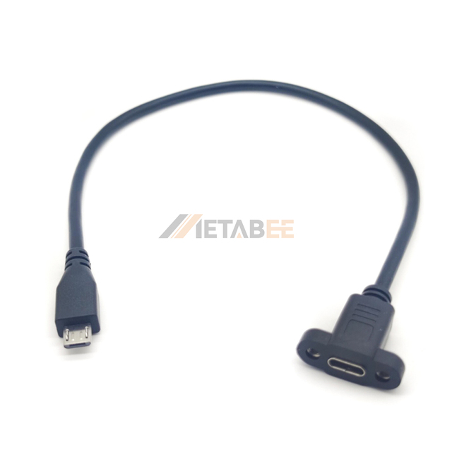 Panel Mount USB3 30cm USB C Female to Micro USB B Male Screw Lock Extension Cable Bulkhead Socket for Automation Enclosure