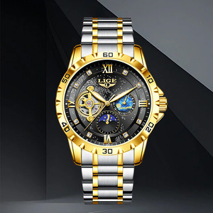 Reloj de lujo mecánico automático para hombre Lige, correa de acero inoxidable, luminoso, resistente al agua hasta 10m, reloj de pulsera multifuncional - Product Image 5