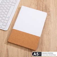 Carnet de notes mini en cuir PU lisse avec design en liège, sublimation tendance, format A5/A6, agenda scolaire à couverture rigide, 100 feuilles