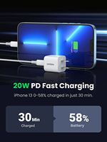 UGREEN Mini 20W Pengisi Daya USB C Putih PD Pengisi Daya Cepat Blok Adaptor Daya USB-C Desain Persegi untuk iPhone
