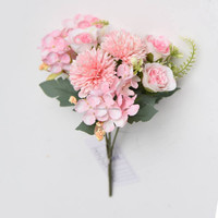 Bouquet de fleurs artificielles roses, marguerites et hortensias synthétiques blancs à 8 têtes, 31 cm, idéal pour centres de table, hôtels, boutiques, Noël, Pâques - Vente chaude
