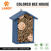Hôtel à abeilles en bois bleu de luxe pour jardin extérieur, habitat pour pollinisateurs, maison pour abeilles masonnes avec tubes de nidification en bambou naturel et bois percé