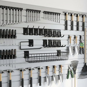 Kit de panneaux de rangement robustes JH-Mech avec crochets et paniers, en <span class=keywords><strong>PVC</strong></span> durable, pour panneaux rainurés, installation facile, étagères pour panneaux rainurés, panneaux de garage. - Product Image 1