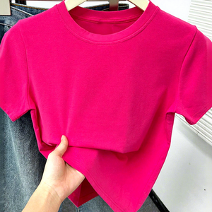 Camiseta de Cuello Redondo y Manga Corta para Mujer, Talla Grande, Color Sólido, Informal, 100% Algodón Jersey, Corte Regular - Product Image 5