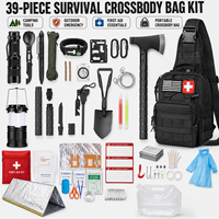 Kit de survie en sac bandoulière 39 pièces, trousse de premiers secours d'urgence, système MOLLE, 5 anneaux en D, 10L, pliable, camping, voyage en plein air, randonnée